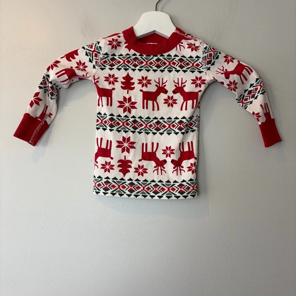 Hanna Andersson‎ HannaJams Two Piece Deer Deer Red and White Pajamas 2T